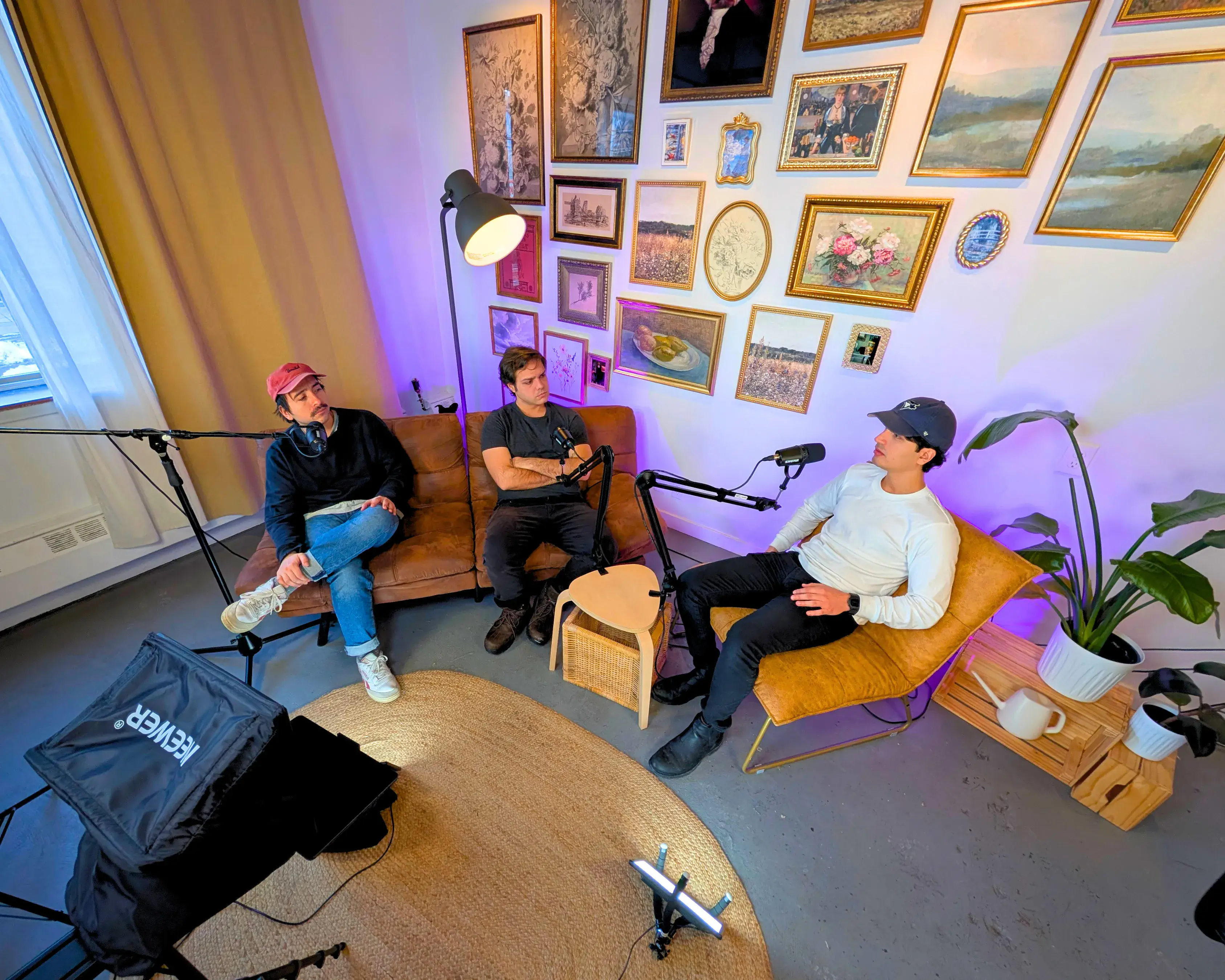 Podcast guest speaking into a studio microphone