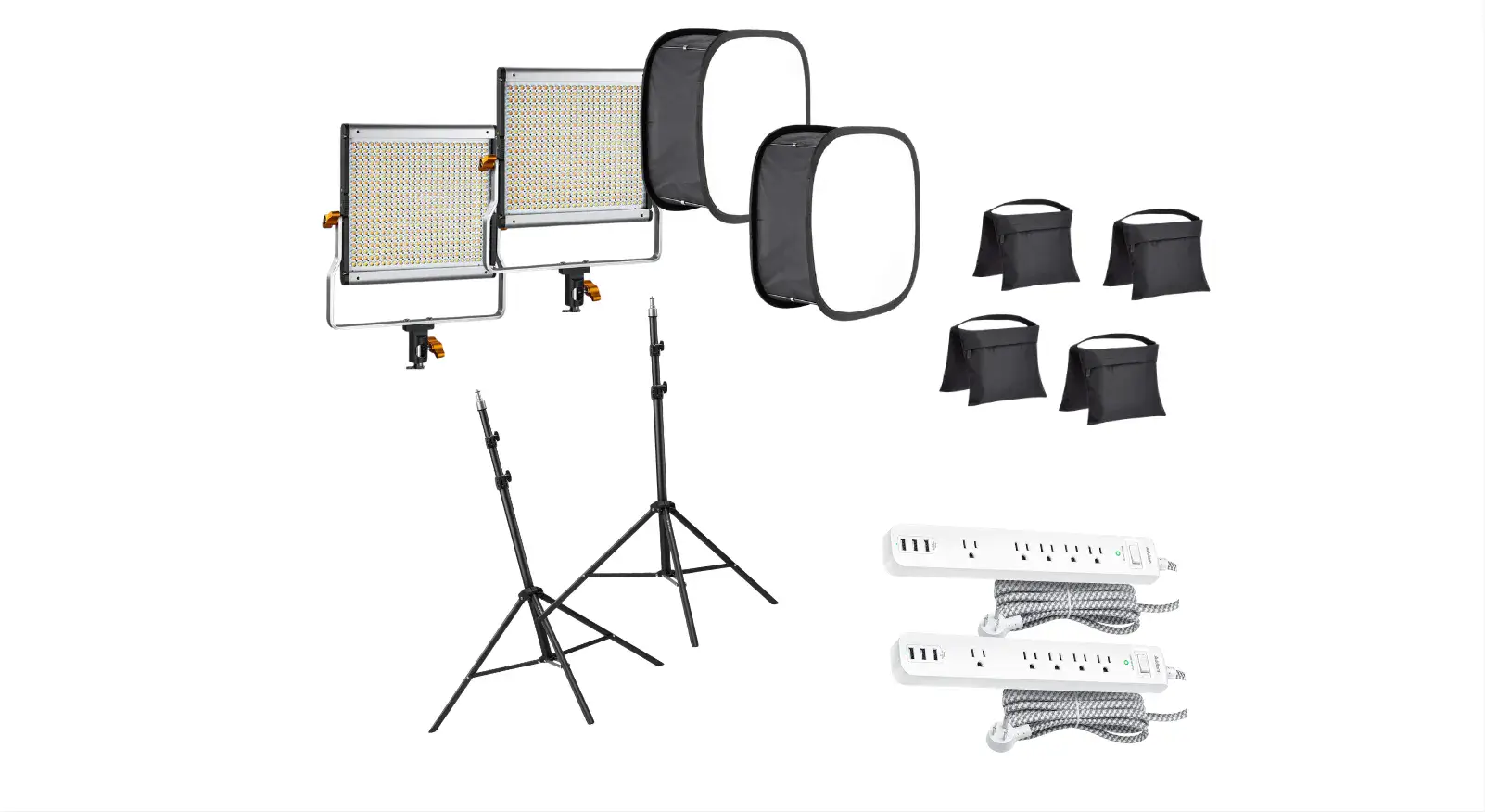 Workshop lighting, reflectors, stands, and cords